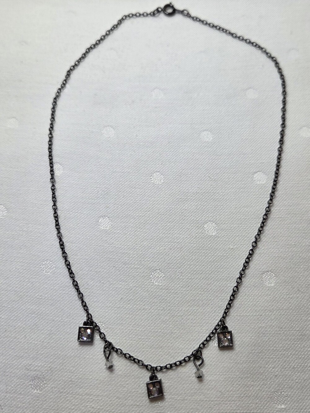 Disney Mickey Mouse Black Chain Necklace with Clear Crystal Square Charms
